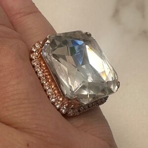 REBEKAH PRICE - Statement Square Crystal Ring in Rose Gold Plated Square Ring